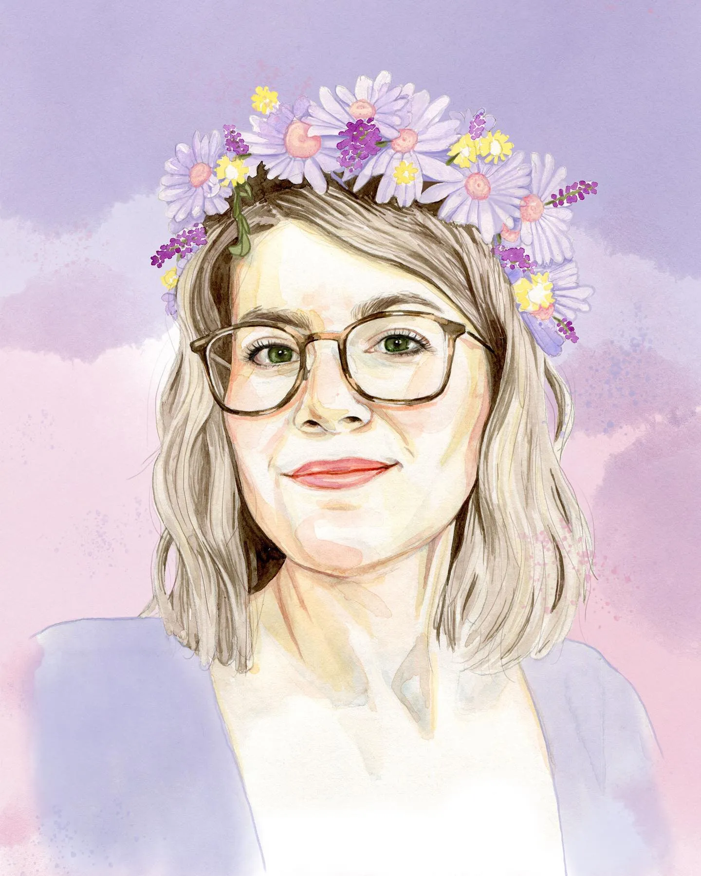 A watercolour self-portrait of Aleksandra Stanglewicz