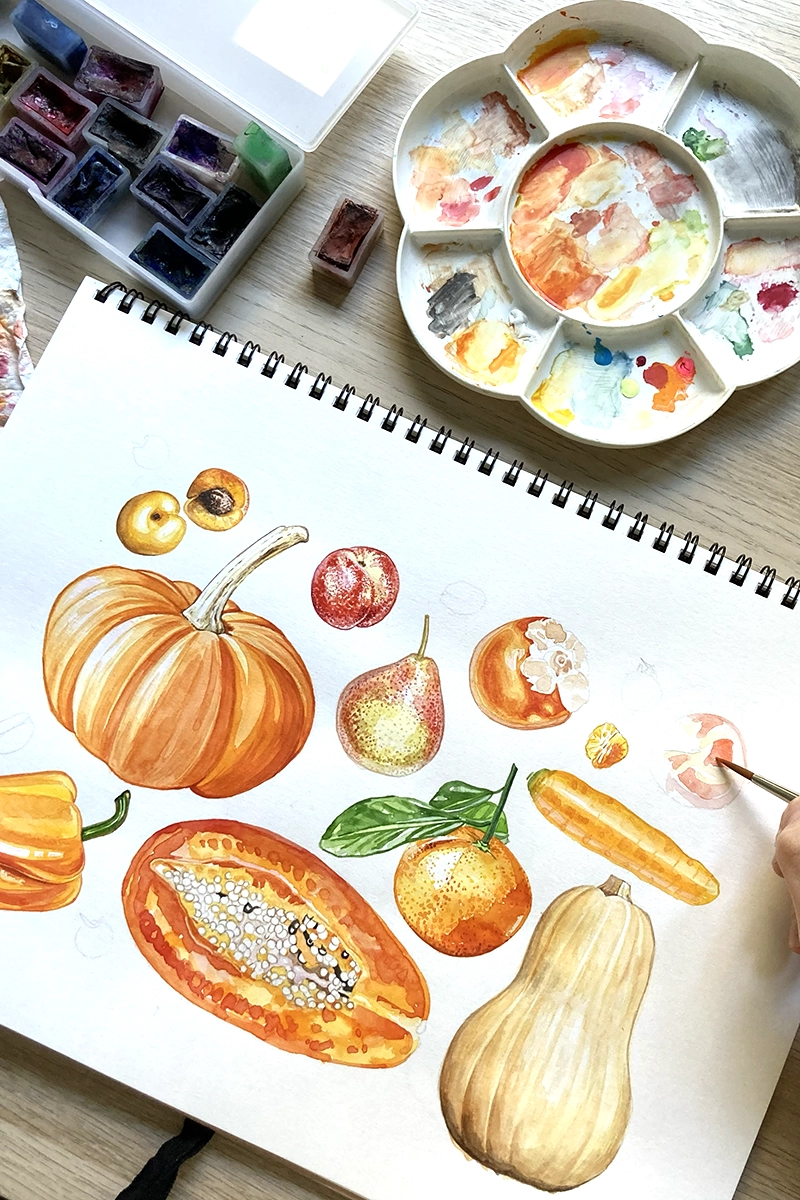 Orange Fruit & Veggies Illustrations